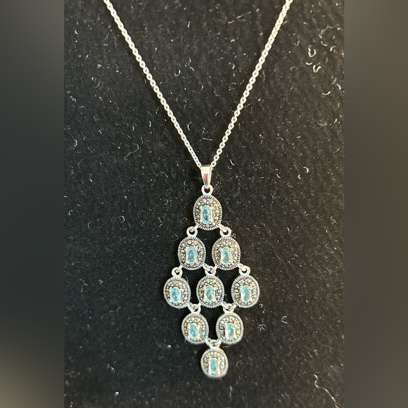 WOLF & BADGER Sterling Silver Sapphire Cubic Zirconia Dangle Pendant Necklace
￼ - Picture 3 of 10